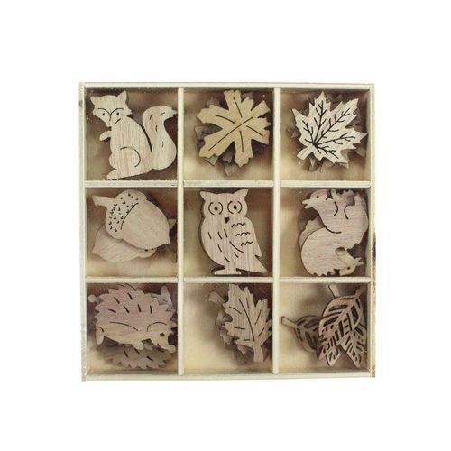 36 Holz Streu Bl�tter Igel Fuchs Eule Wald Tiere Natur Deko Figur Herbst 3,3-4cm