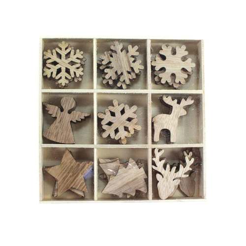 36 Holz Streuteile Engel Schneeflocke Hirsch Baum Stern Winter Weihnachten Deko