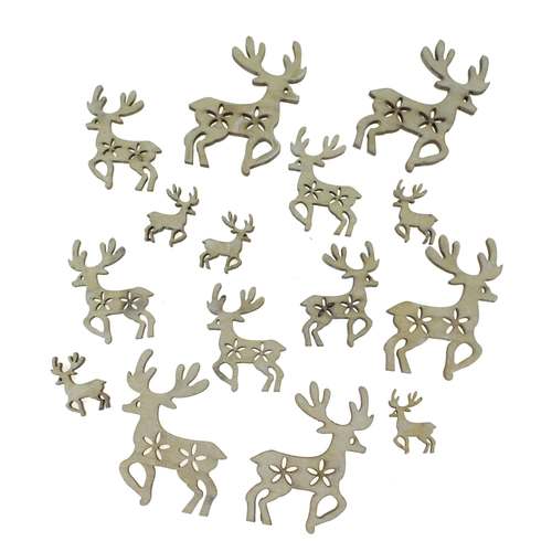 15 Holz Hirsche Rentiere Streuteile Deko 3 Gr��en Holzfiguren Herbst Weihnachten 