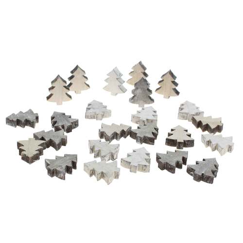 24 Holz Tannenb�ume ca3x2,5cm natur wei� grau shabby mix Baum Winter Advent Deko