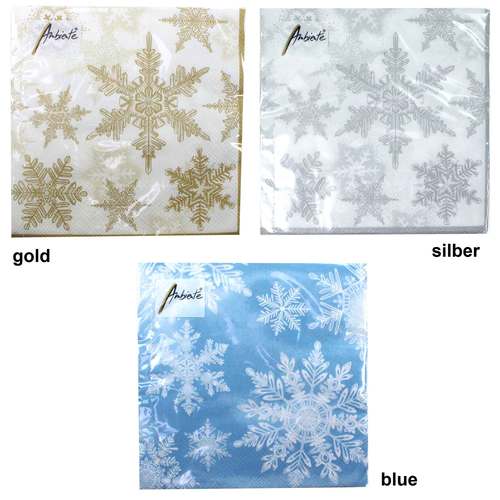 20 Servietten Schneeflocke 3-lagig 33x33cm Tissue Snow Crystals Winter Weihnacht