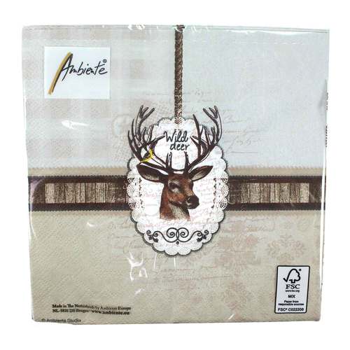 20 Servietten Hirsch Wild Deer 3-lagig 33x33cm Tissue Jagd Reh Herbst Kirchweih