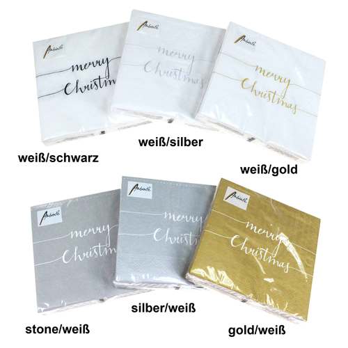 20 Servietten merry Christmas 3-lagig 33x33cm Tissue Weihnachten Spruch schlicht