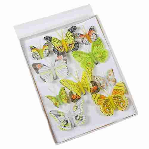 10 Feder Schmetterlinge Set 7cm + 4,5cm mit Metall Clip Butterfly Federn bunt 