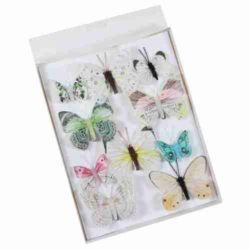 10 Feder Schmetterlinge Set 7cm + 4,5cm mit Metall Clip Butterfly Federn bunt 
