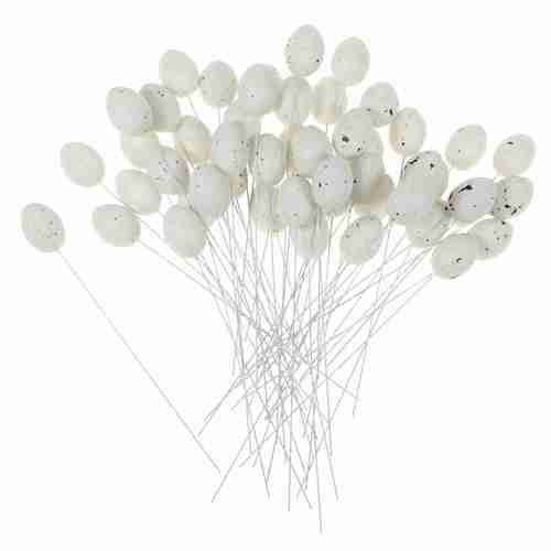 48 Eier Stecker Kiebitz 4cm Kunststoff gesprenkelt H�hnereier Ostern Stab L18cm