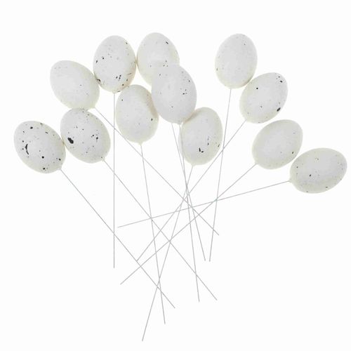 12 Eier Stecker Kiebitz 6cm Kunststoff gesprenkelt H�hnereier Ostern Stab L18cm