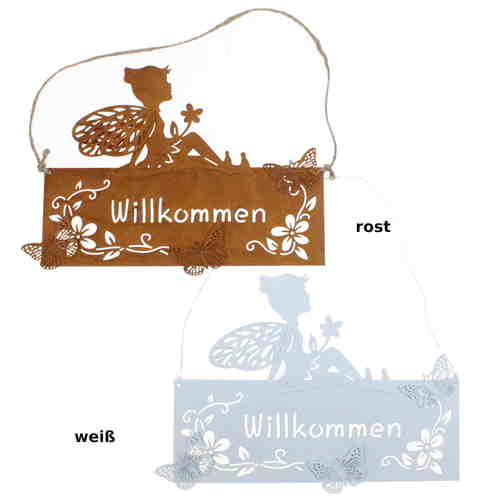 Schild Willkommen 26x19cm Elfe Fee H�nger T�rschild Eingangsschild T�r Deko