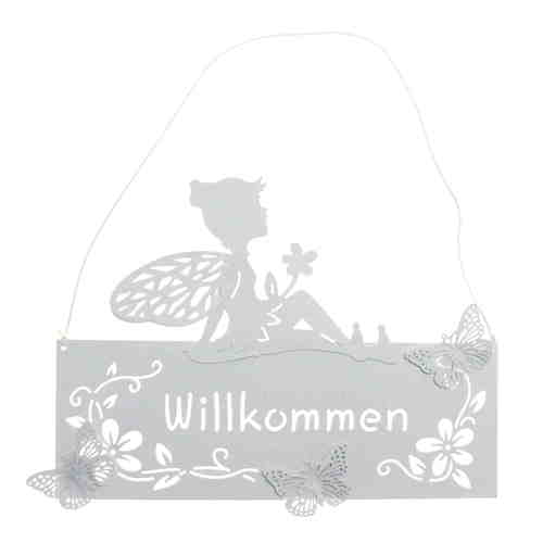 Schild Willkommen 26x19cm Elfe Fee H�nger T�rschild Eingangsschild T�r Deko 
