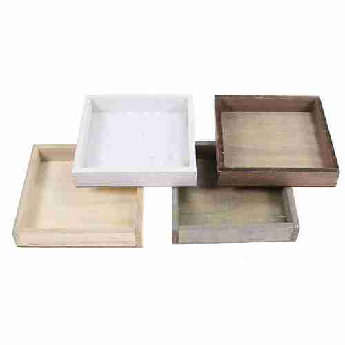 Holztablett quadratisch 16cm Deko Holz Tablett Platte Unterlage shabby vintage
