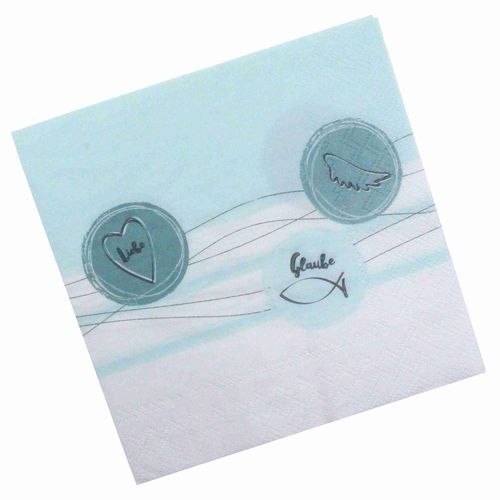 20 Servietten Liebe Glaube Hoffnung 3lag. 33x33cm Fisch Herz Fl�gel Geburt Taufe 