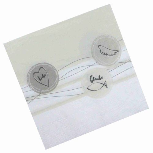 20 Servietten Liebe Glaube Hoffnung 3lag. 33x33cm Fisch Herz Fl�gel Geburt Taufe 