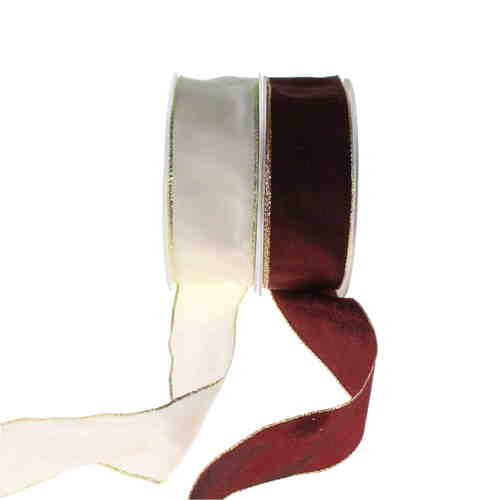 25m Taftband Goldkante B40mm Drahtkante Dekoband Schleifenband Weihnachten