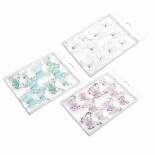10 Feder Schmetterlinge Set 7cm + 4,5cm mit Metall Clip Butterfly Federn