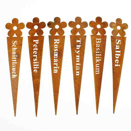 6 Kr�uterschilder Rost Metall Pflanzschilder Kr�uterstecker Pflanzschilder