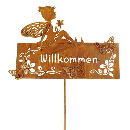 Stecker Willkommen 75x27cm mit Elfe Fee Gartenstecker Deko 