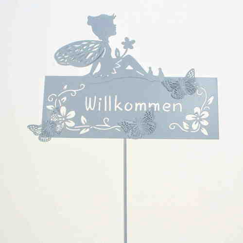 Stecker Willkommen 75x27cm mit Elfe Fee Gartenstecker Deko 