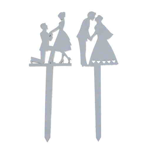 2 Tortenstecker Brautpaar Holz Hochzeitspaar Tortenfigur wei� ca. 8x5cm Cake Topper