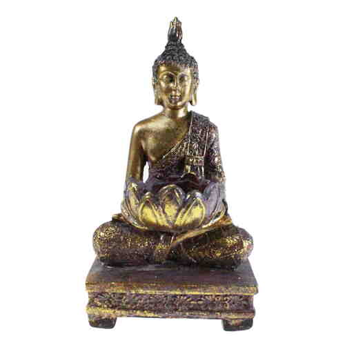 Teelichthalter Buddha aus Poly bunt gold Glitter (B/H/T) 10x18x9cm Statue Figur