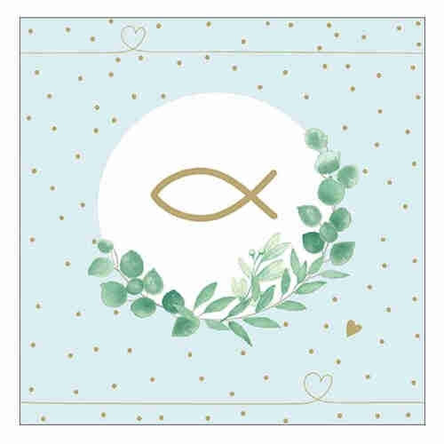 20 Servietten Fisch Zweig 3lag. 33x33cm Geburt Taufe Kommunion Konfirmation 