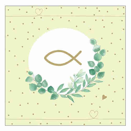 20 Servietten Fisch Zweig 3lag. 33x33cm Geburt Taufe Kommunion Konfirmation 