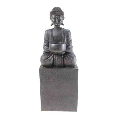 Teelichthalter Buddha braun schwarz Poly B12 x H35 x T9cm Figur Skulptur Statue Asien Deko