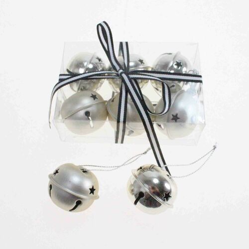 6 Gl�ckchen Metall 4cm mini Glocke Schelle Weihnachtsh�nger silber matt und gl�nzend