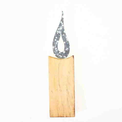 Holzkerze mit Metallflamme natur silber Dekokerze aus Holz Aufsteller 