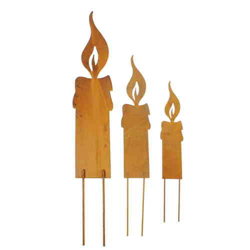 Stecker Kerze Metall rost Blumenstecker Metallkerze Flamme Deko Gartenstecker