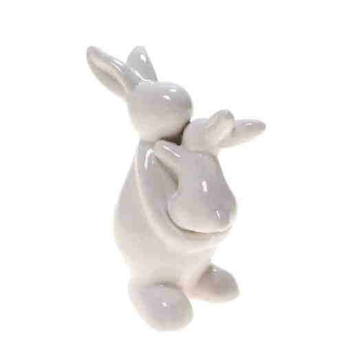 Hase Figur Mutter + Kind 12x8,5x5cm Keramik Porzellan wei� Ostern Fr�hlingsdeko