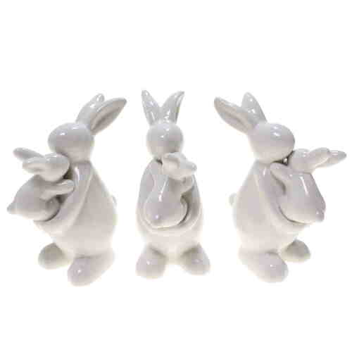 Hase Figur Mutter + Kind 12x8,5x5cm Keramik Porzellan wei� Ostern Fr�hlingsdeko 