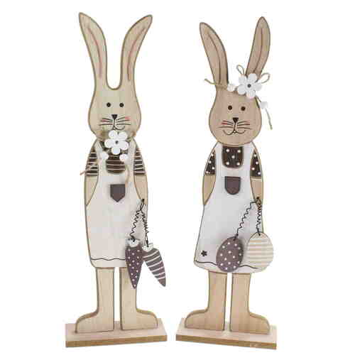Hasenpaar Aufsteller Set Hasenjunge + Hasenm�dchen Holz Figur Ostern Dekofigur 