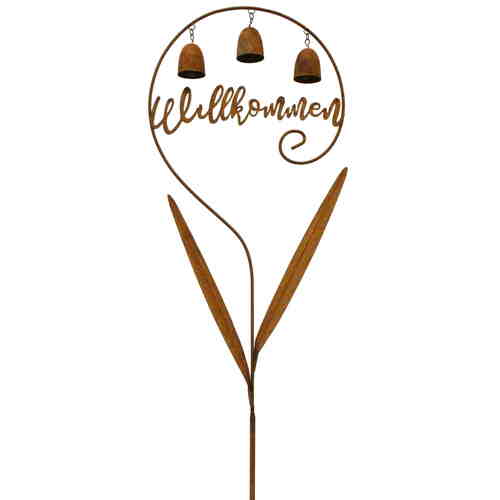 Stecker Willkommen mit Gl�ckchen Metall rost L 110cm Garten Haust�r Eingang