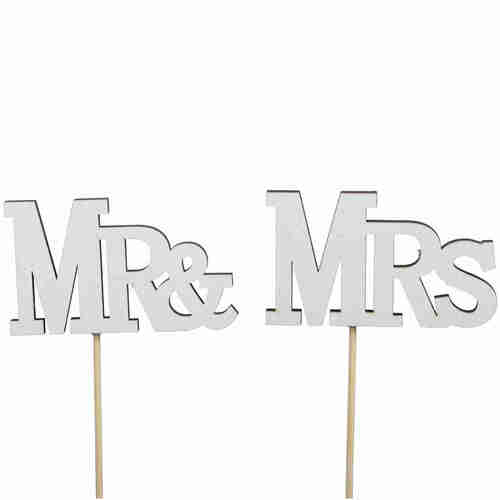 Stecker Set Mr & Mrs Holz wei� B8,5 x H5cm L30 Hochzeit Cake topper Kuchen Torte