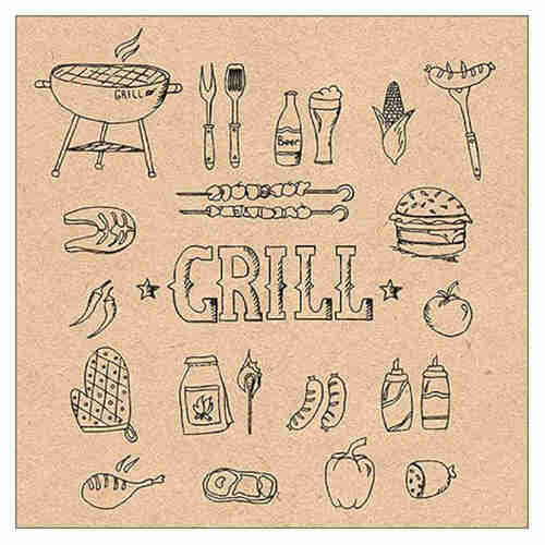 20 Servietten recycled Grill 3lagig 33x33cm Tissue Barbeque BBQ