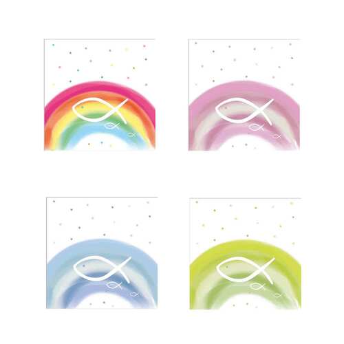 20 Servietten Rainbow Fische Regenbogen klein 25x25cm Taufe Geburt Kommunion Ichtys