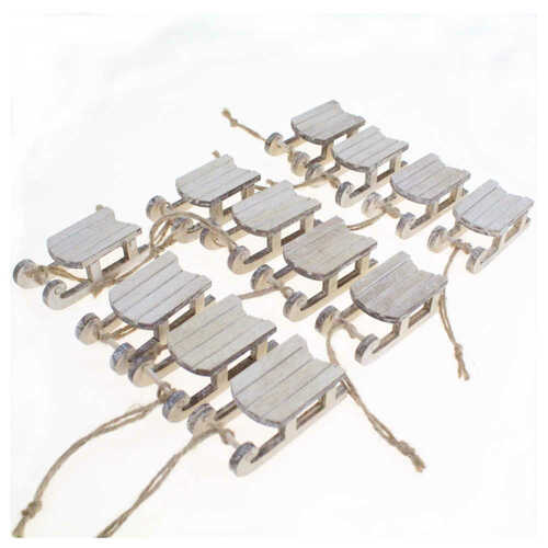 12 Deko Schlitten Holz 6,5cm Rodel Winter Weihnachtsschlitten Holzschlitten