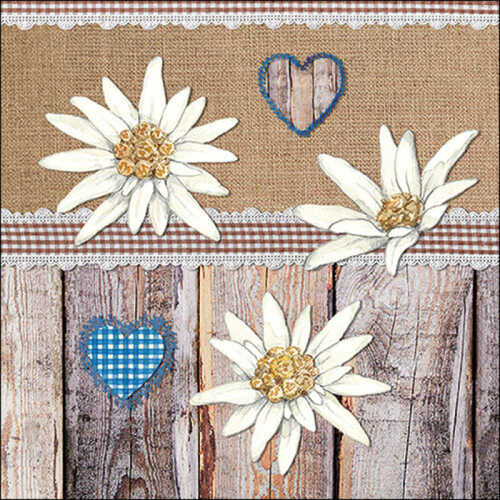 20 Servietten 33x33cm Edelwei� Holz Herz Spitze kariert Papierservietten Oktoberfest