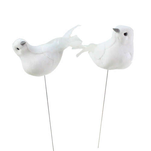 Taubenpaar wei� 9cm Turteltauben Braut Paar Vogelpaar Stiel V�gel Taube Hochzeit 