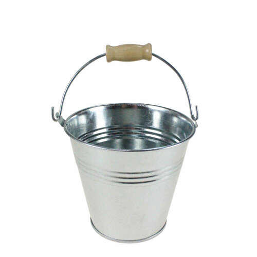 8 Eimer ca 11,5xH10,5cm Zink silber Holzgriff Deko Blumentopf Blech Metall Zink