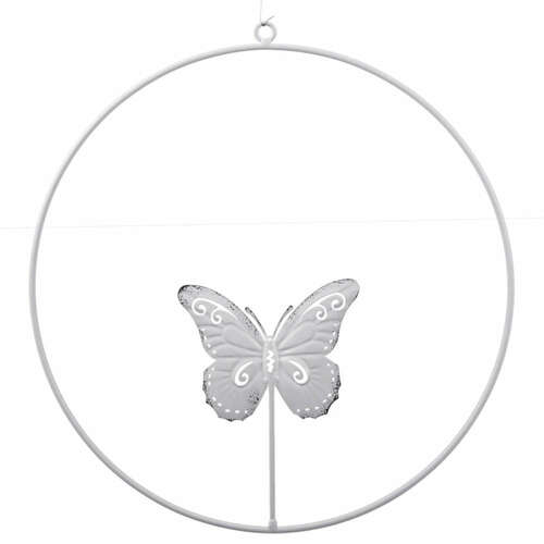 H�nger Schmetterling im Ring 30cm wei� Metall Fensterdeko Fensterh�nger Kreis