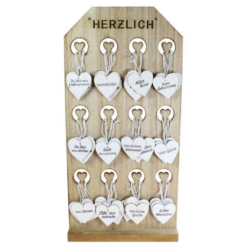 Aufsteller Holz mit 48 Herzen mit Spruch Geschenkanh�nger W�nsche Gr��e H�nger