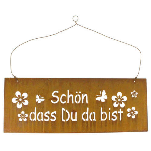 Schild Sch�n dass du da bist 40x15cm H�nger Metall rost Eingangsschild T�r Deko