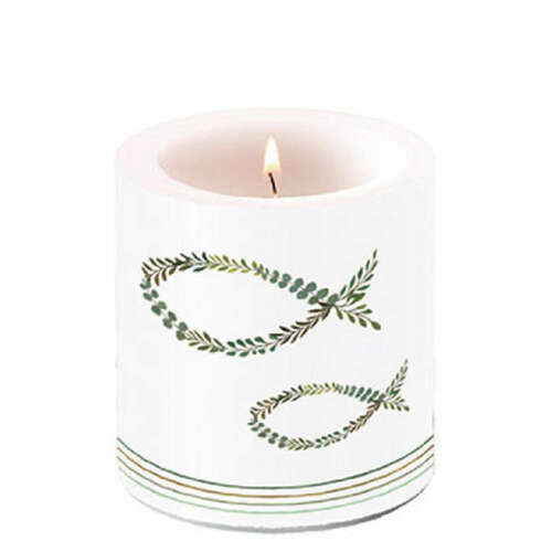 Kerze 87x75mm Fisch Kommunion Konfirmation Taufe Geburt Tischdekoration Stumpenkerze