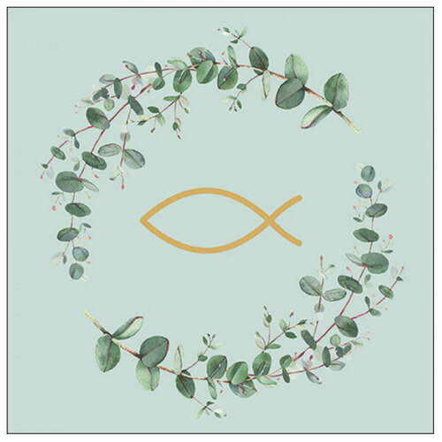 20 Servietten Zweige Fisch Eukalyptus Kommunion Geburt Taufe Konfirmation 3lag 33x33cm 