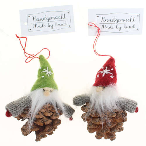 2 Zapfenwichtel H�nger Wichtel 8-10cm gr�n, rot Weihnachtswichtel Baumschmuck