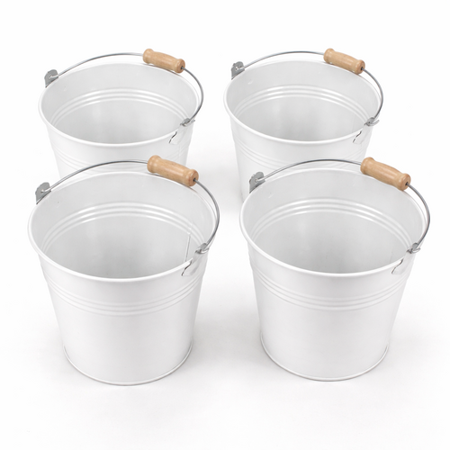 4 Metall Eimer wei� 16 cm Pflanztopf �bertopf Blumentopf Dekoeimer Set