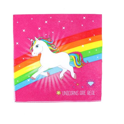 20 Servietten Einhorn Regenbogen Pink 33 cm Kindergeburtstag Papierservietten 3 lagig
