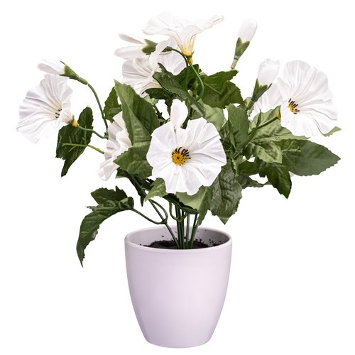 2er Set weie Petunie Kunstblumen 28 cm mit 10x9 cm Kunststofftopf - Pflegeleicht