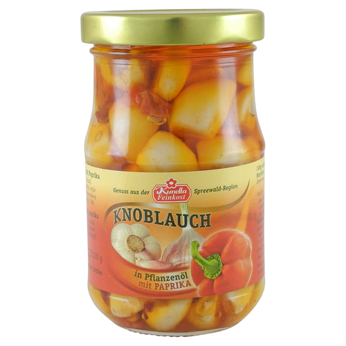 Knoblauchzehen in �l mit Paprika von Kunella Feinkost (185 g Glas)